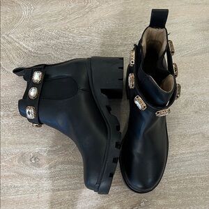 Black Ankle Boots with Gold Accents